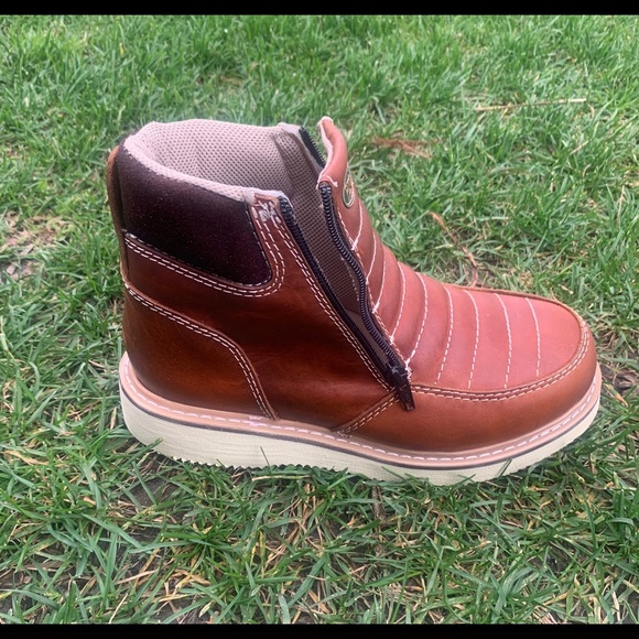 MEN'S WORK BOOTS GENUINE LEATHER ZIP UP COGNAC - Picture 4 of 7